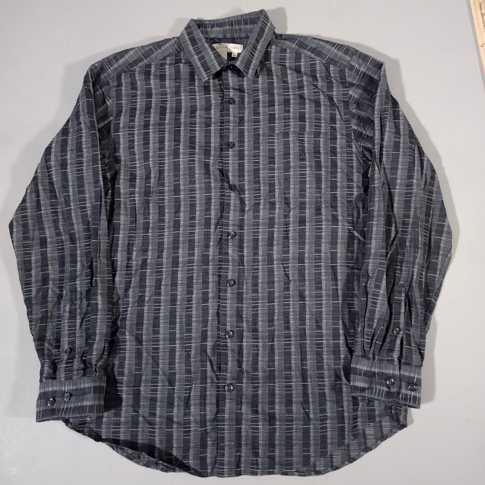 Territory Ahead Button Down Shirt Mens LT Grey Black Textured Stripe Cotton